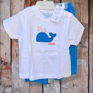 NWT 12 Months Agabang Shorts Set Whale Tee Infant Baby Boy Babies Boys